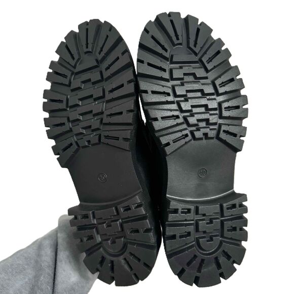 Lug Sole Loafers Black Gold Chain Embellished Chunky Sole Polished NWOT Size 40 - Picture 7 of 10